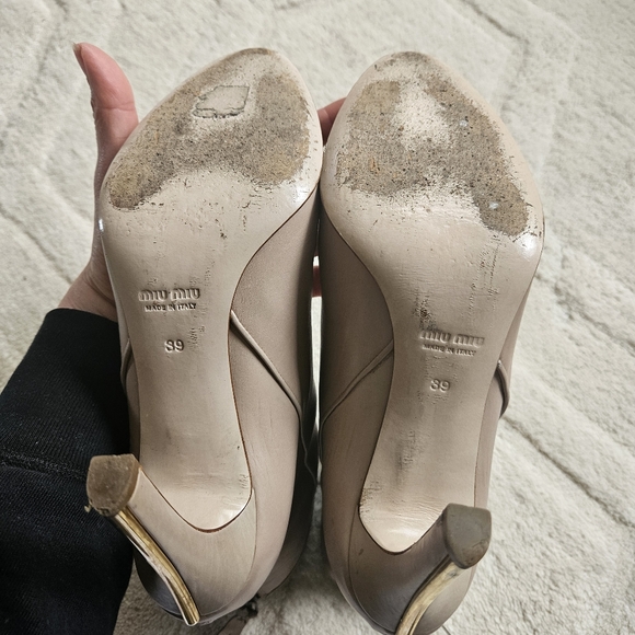 SOLD MIU MIU Heel Ankle Boots size 8 US / 39EUR Beige  Nude - Picture 12 of 16